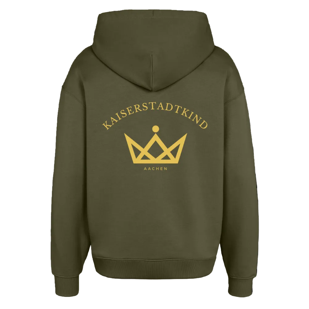 Oversized Hoodie - Gold Front Script / Gold Back Round Logo - Khaki