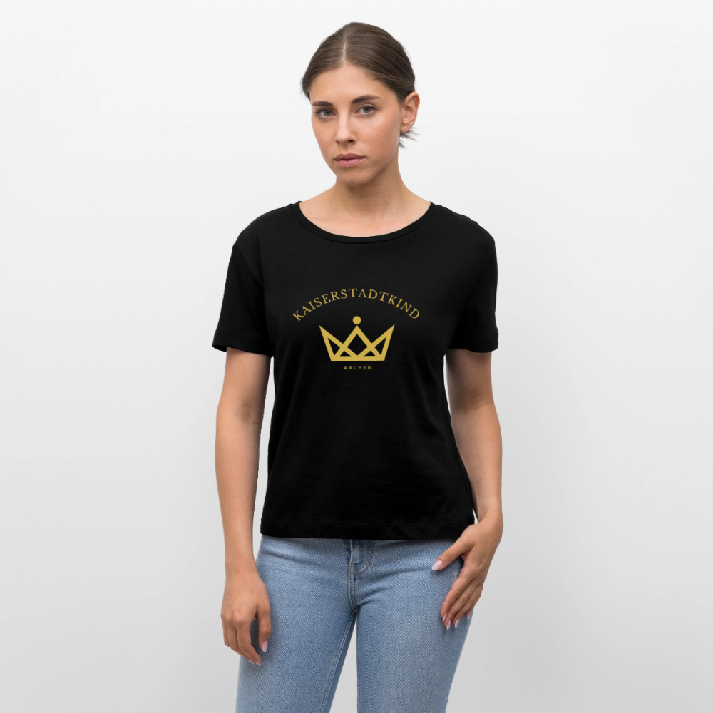 Golden Letters Round V Edition - Relaxed Women’s Organic Round Neck T-shirt - Schwarz