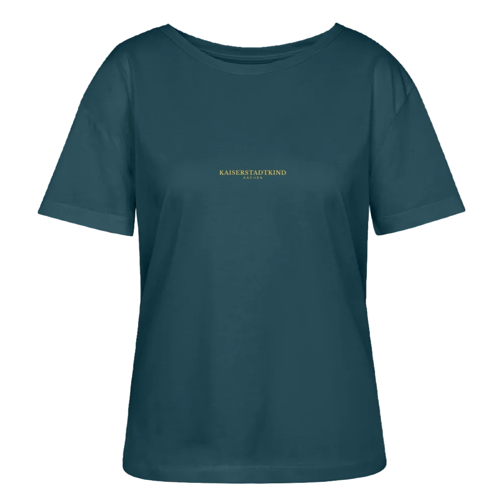 Golden Letters Round Edition - Relaxed Women’s Organic Round Neck T-shirt - Dunkles Petrol