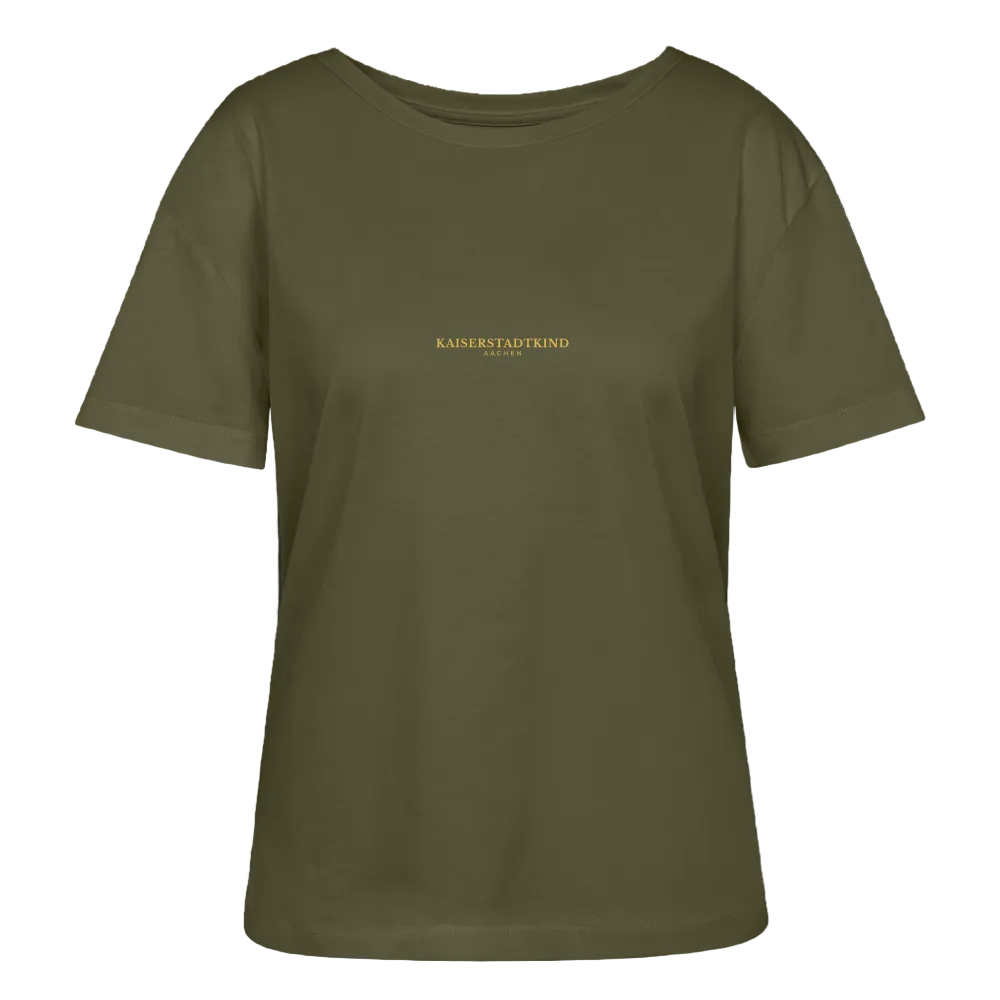 Golden Letters Round Edition - Relaxed Women’s Organic Round Neck T-shirt - Khaki