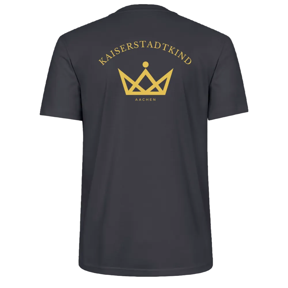 CRAFTER T-Shirt - Gold Font Script/Gold Back Round Logo - Dunkles Graublau