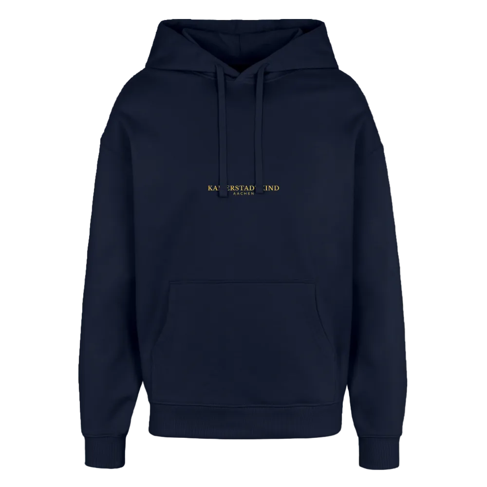 Oversized Hoodie - Gold Front Script / Gold Back Round Logo - Navy
