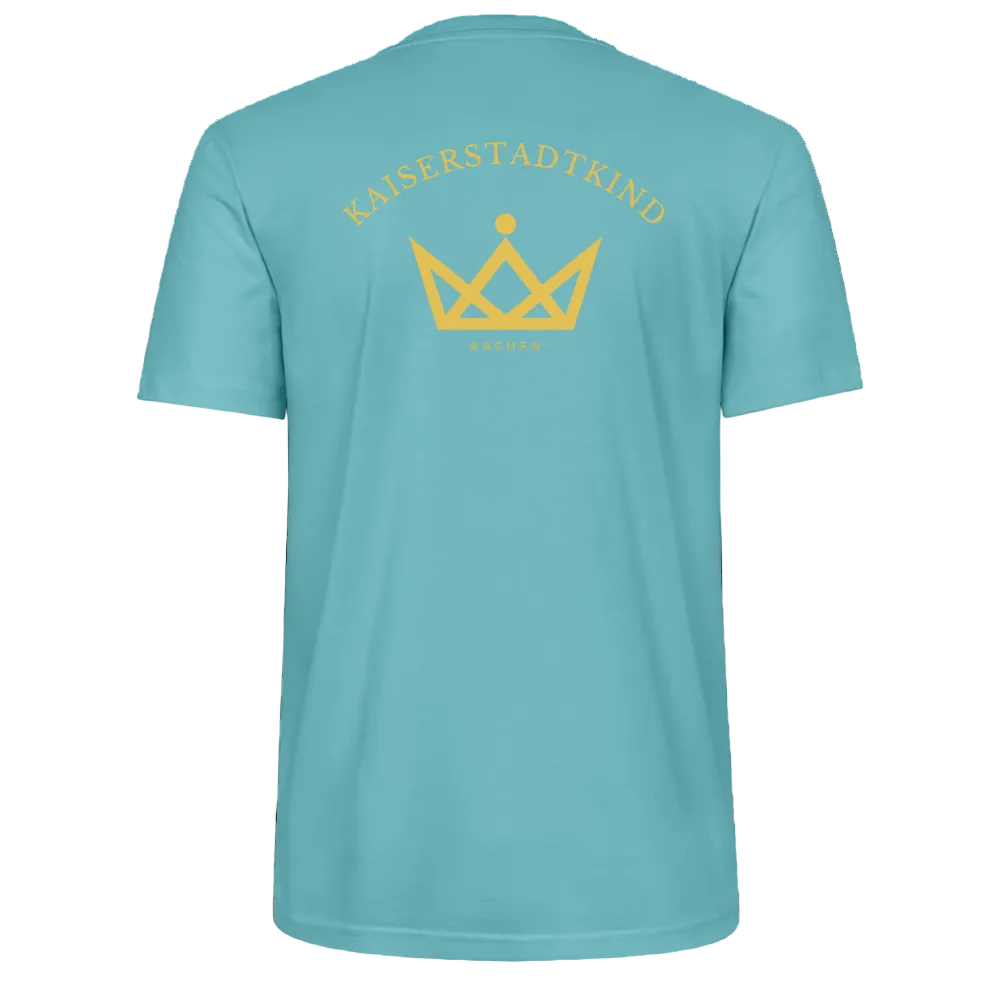 CRAFTER T-Shirt - Gold Font Script/Gold Back Round Logo - Pastelltürkis