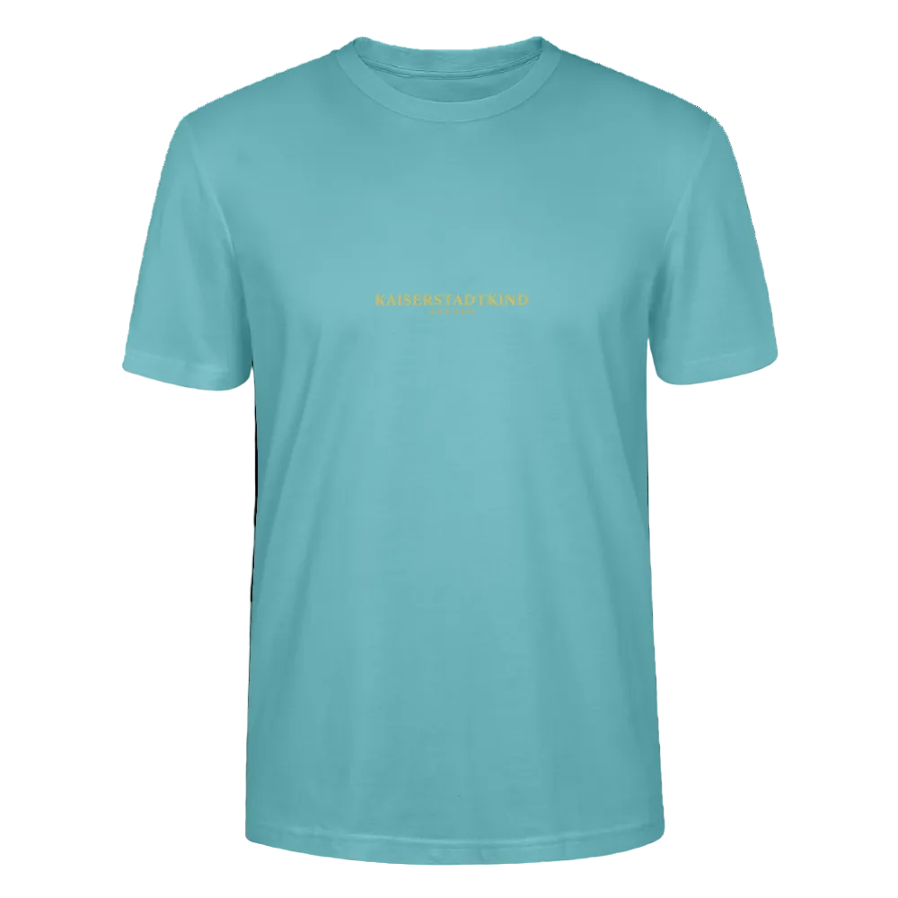 CRAFTER T-Shirt - Gold Font Script/Gold Back Round Logo - Pastelltürkis