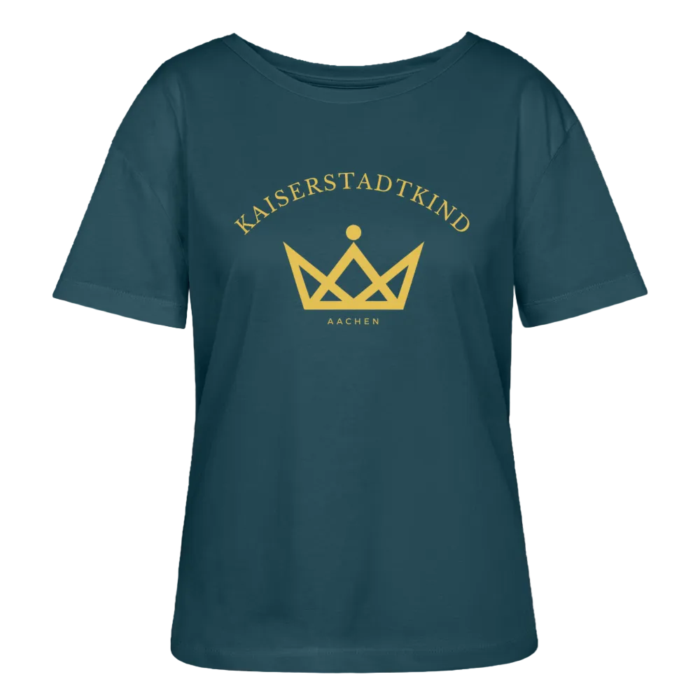 Golden Letters Round V Edition - Relaxed Women’s Organic Round Neck T-shirt - Dunkles Petrol