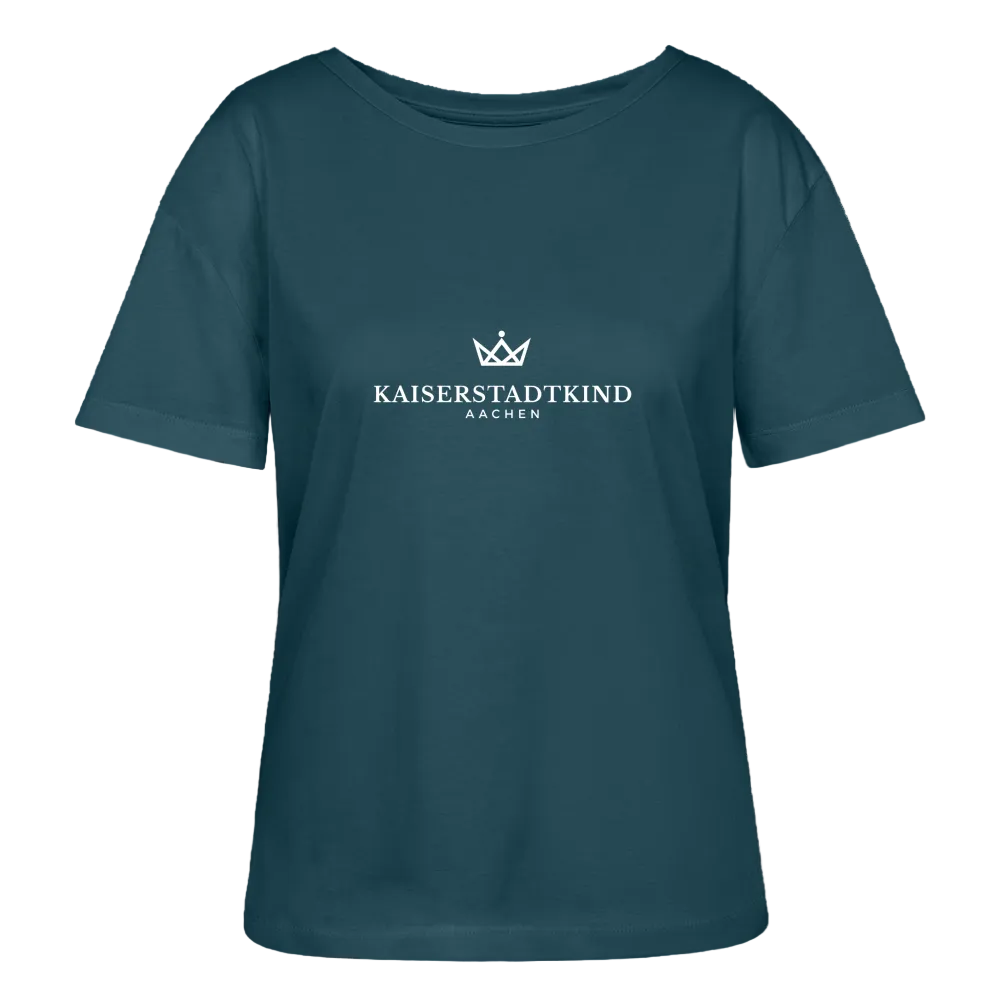 White V Edition - Relaxed Women’s Organic Round Neck T-shirt - Dunkles Petrol