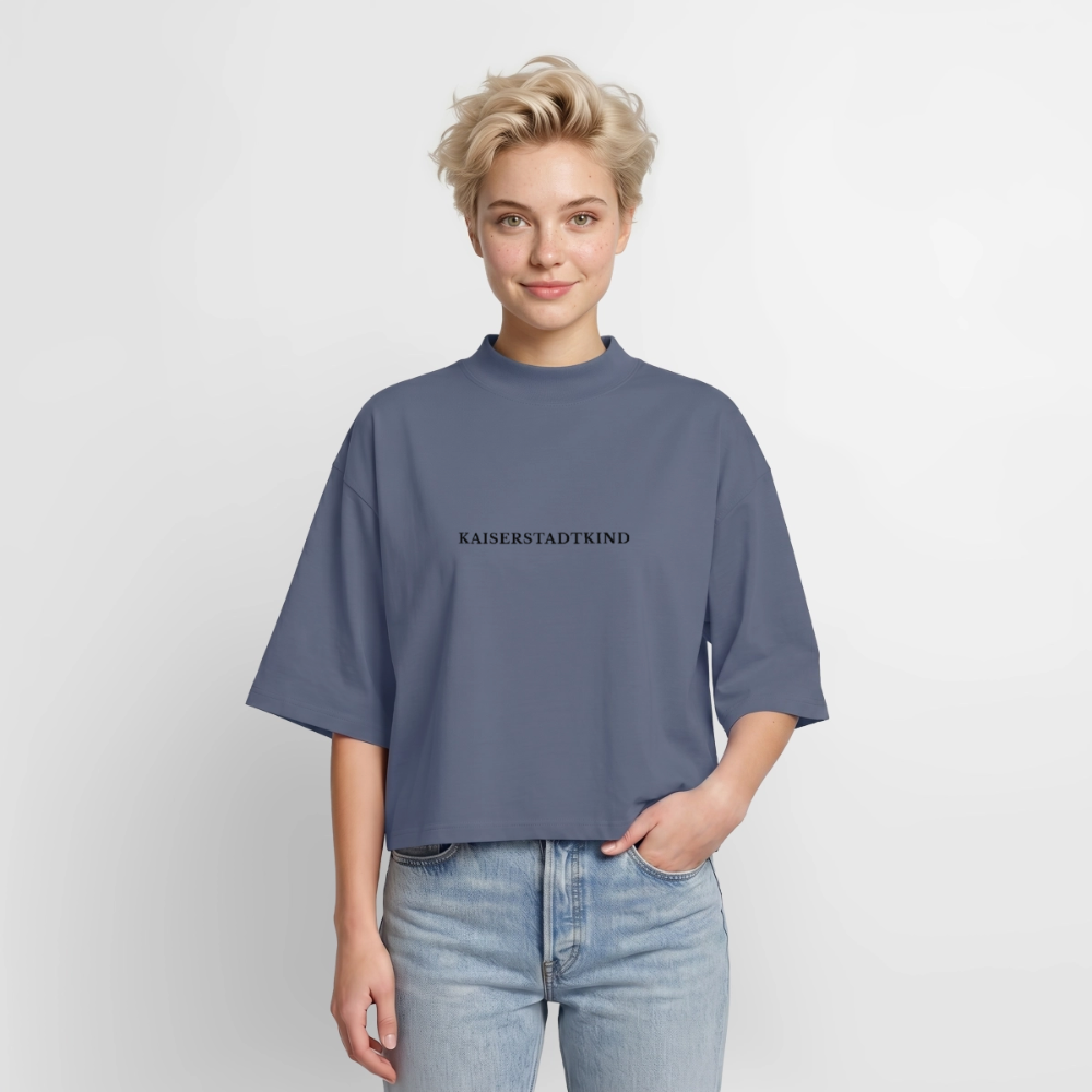 BOXY T-Shirt - Black Front Script - Blaugrau