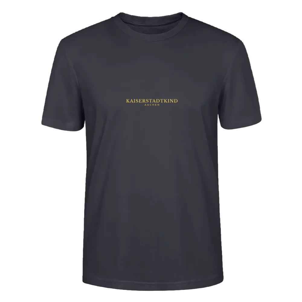 CRAFTER T-Shirt - Gold Font Script/Gold Back Round Logo - Dunkles Graublau