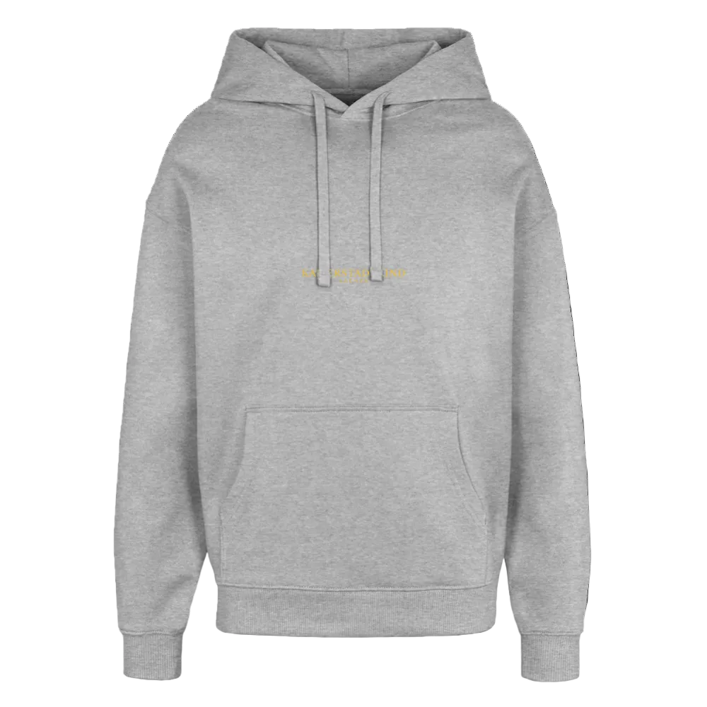Oversized Hoodie - Gold Front Script / Gold Back Round Logo - Grau meliert