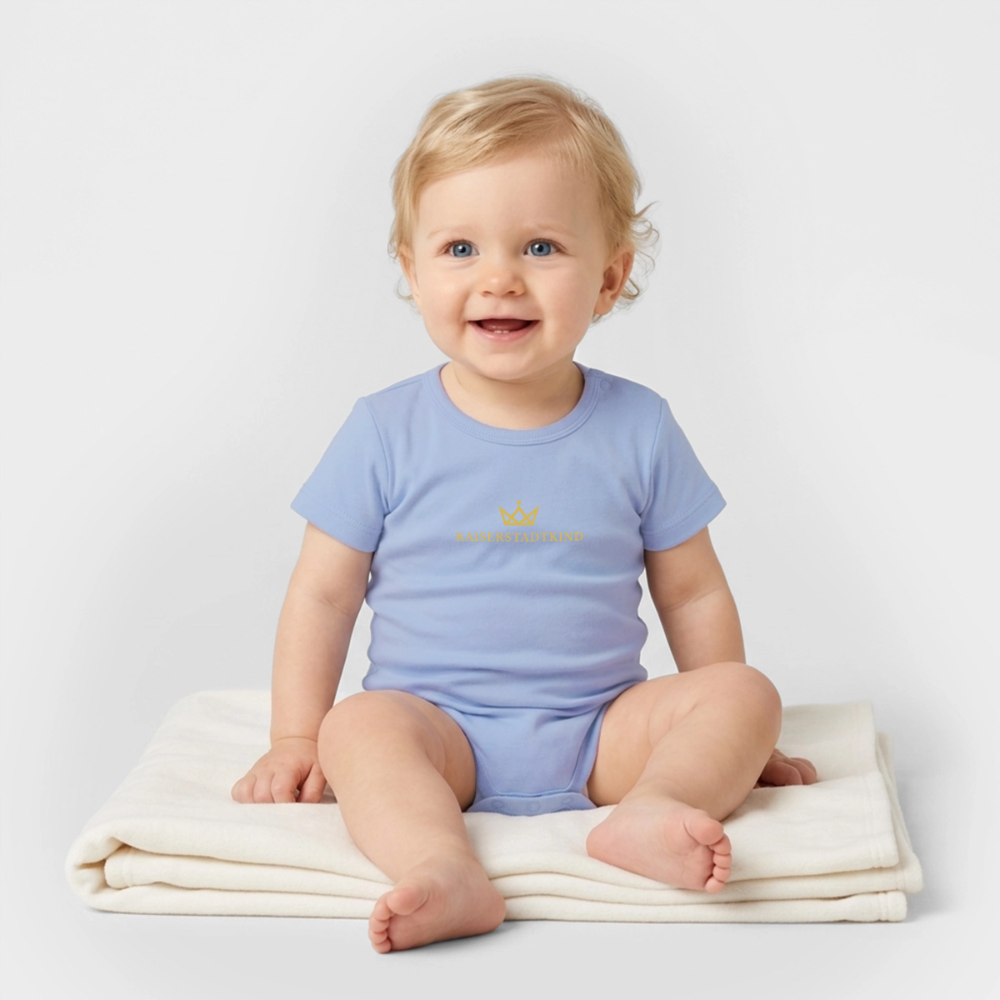 KAISERSTADTKIND Gold Edition - Organic Short-Sleeved Baby Bodysuit - sky