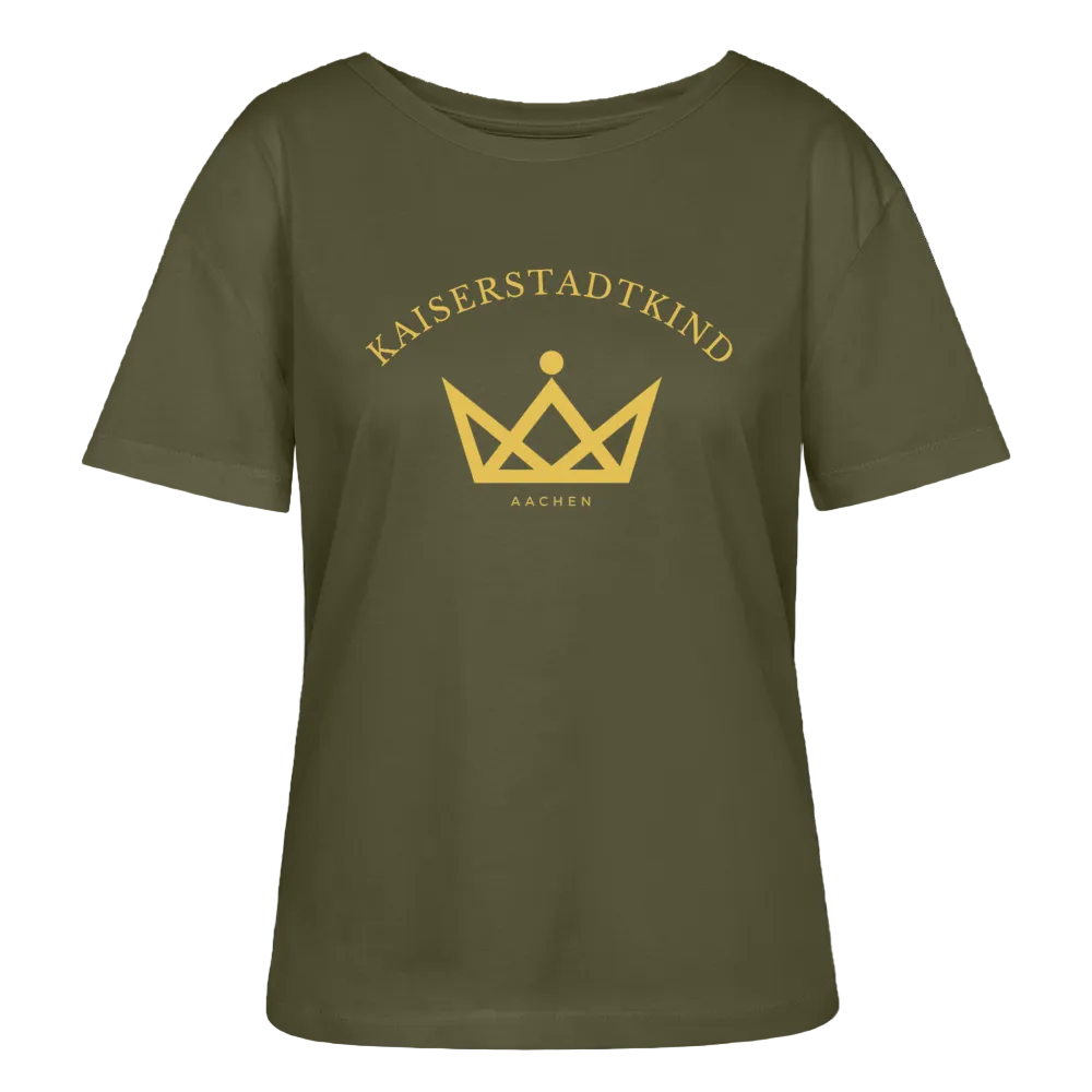 Golden Letters Round V Edition - Relaxed Women’s Organic Round Neck T-shirt - Khaki