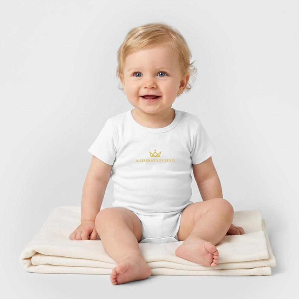KAISERSTADTKIND Gold Edition - Organic Short-Sleeved Baby Bodysuit - white