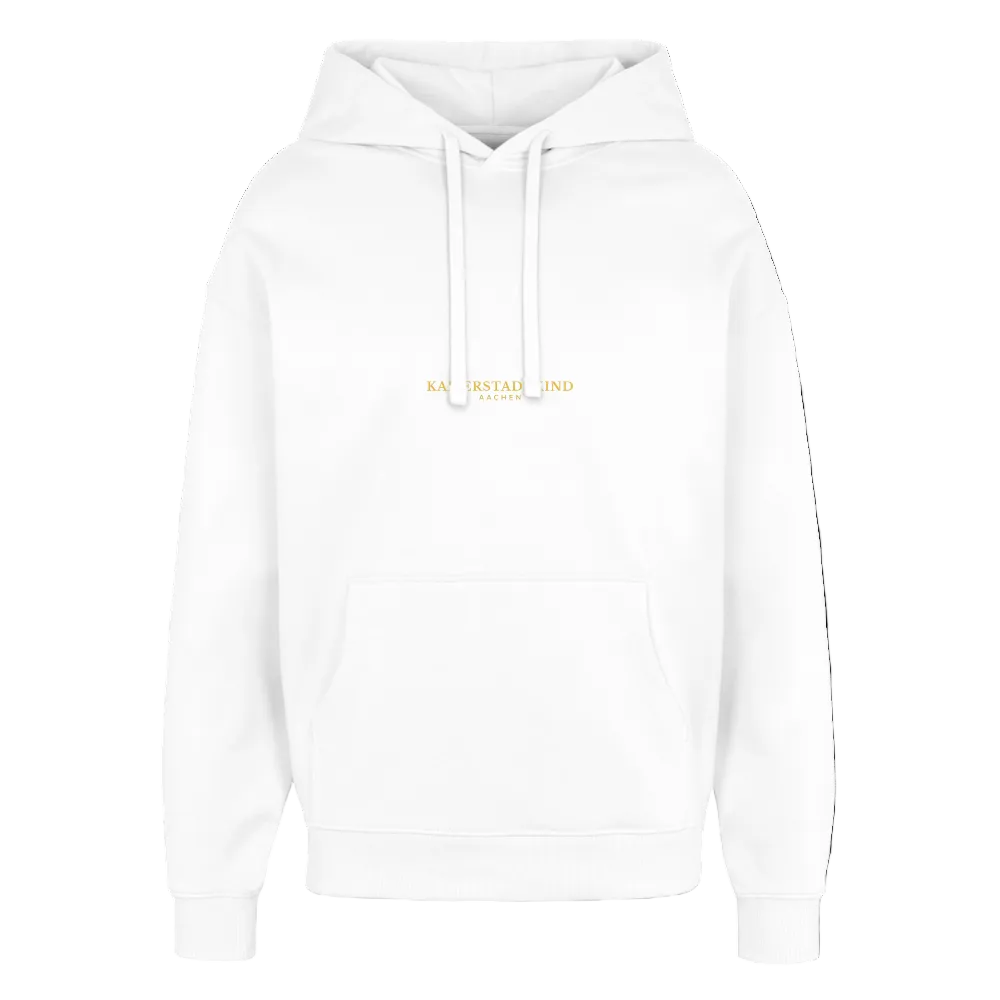 Oversized Hoodie - Gold Front Script / Gold Back Round Logo - Weiß