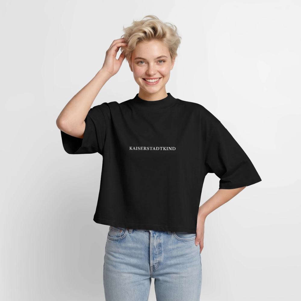 BOXY T-Shirt - White Front Script - Schwarz