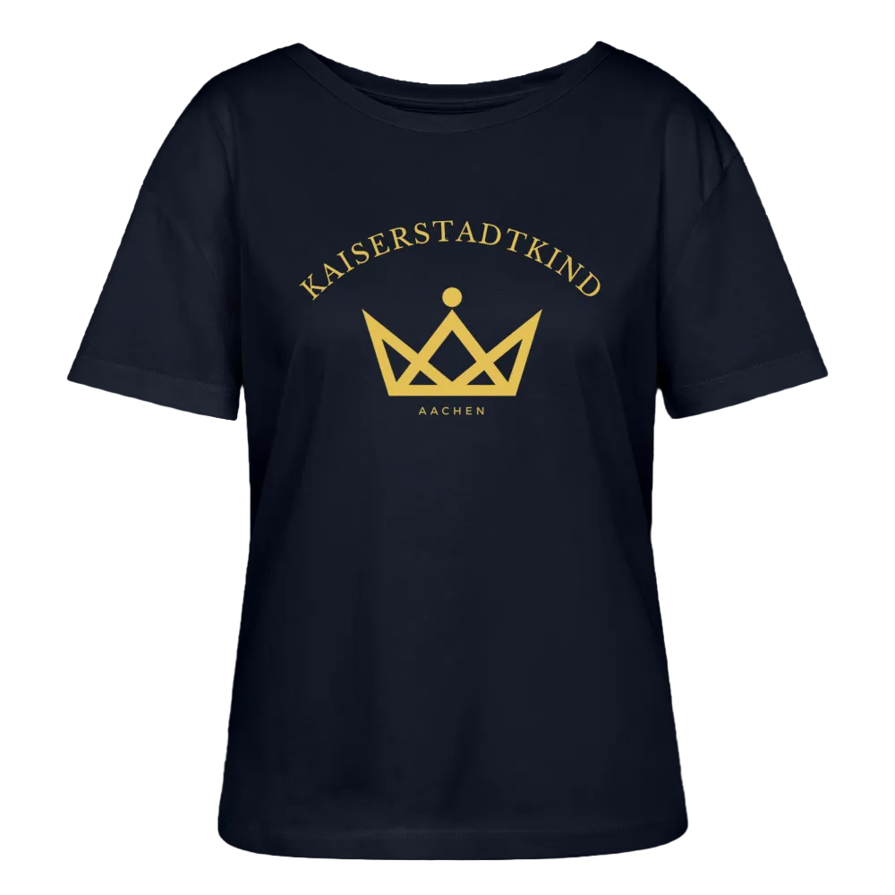 Golden Letters Round V Edition - Relaxed Women’s Organic Round Neck T-shirt - Navy