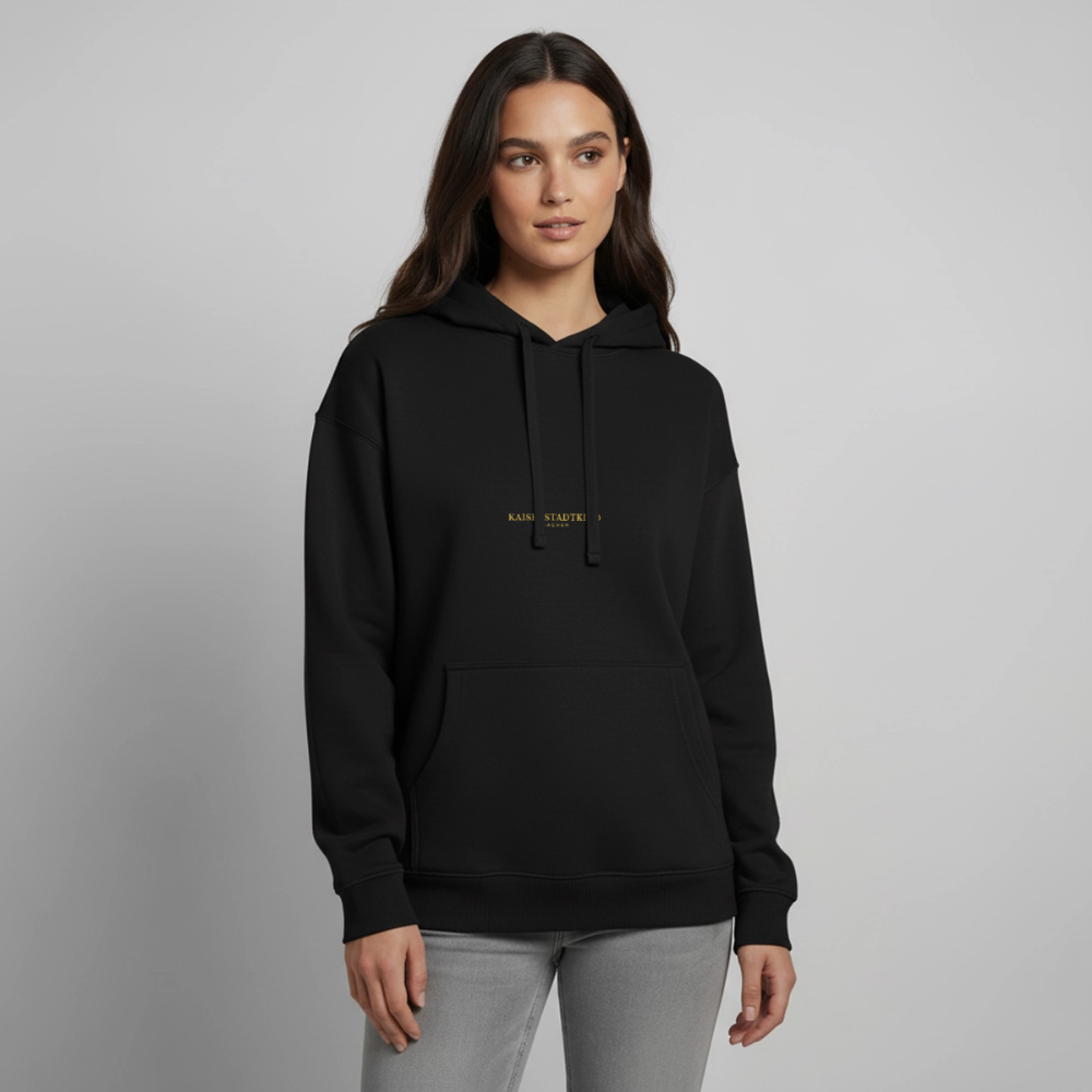 Oversized Hoodie - Gold Front Script / Gold Back Round Logo - Schwarz