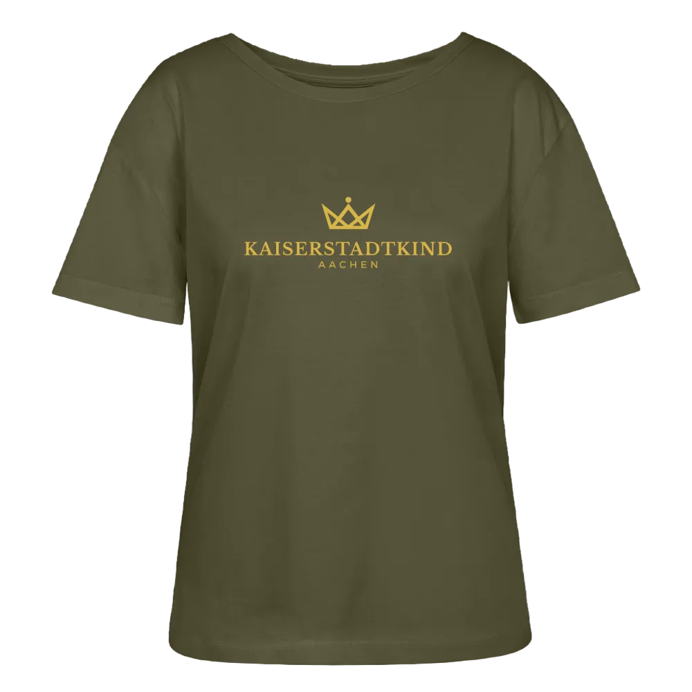 Golden Letters Edition - Relaxed Women’s Organic Round Neck T-shirt - khaki
