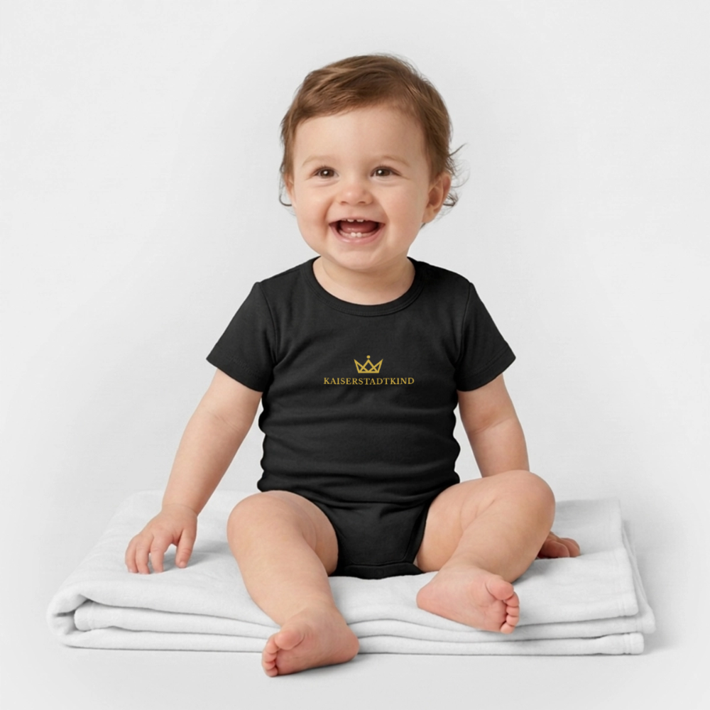 KAISERSTADTKIND Gold Edition - Organic Short-Sleeved Baby Bodysuit - black