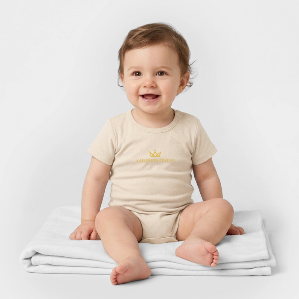KAISERSTADTKIND Gold Edition - Organic Short-Sleeved Baby Bodysuit - soft Ecru