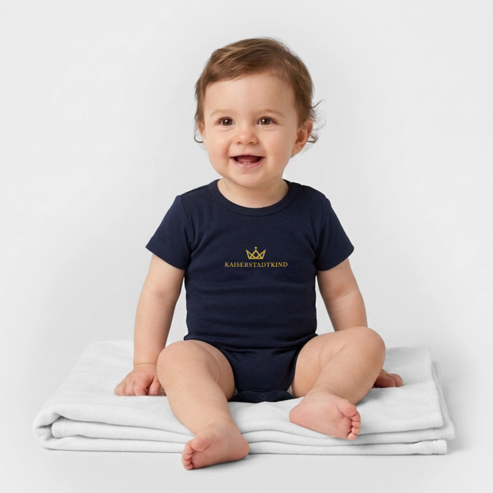 KAISERSTADTKIND Gold Edition - Organic Short-Sleeved Baby Bodysuit - navy