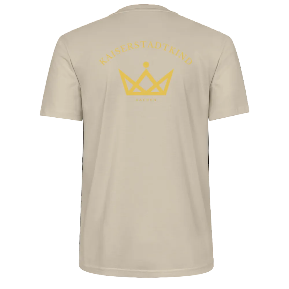CRAFTER T-Shirt - Gold Font Script/Gold Back Round Logo - Beige