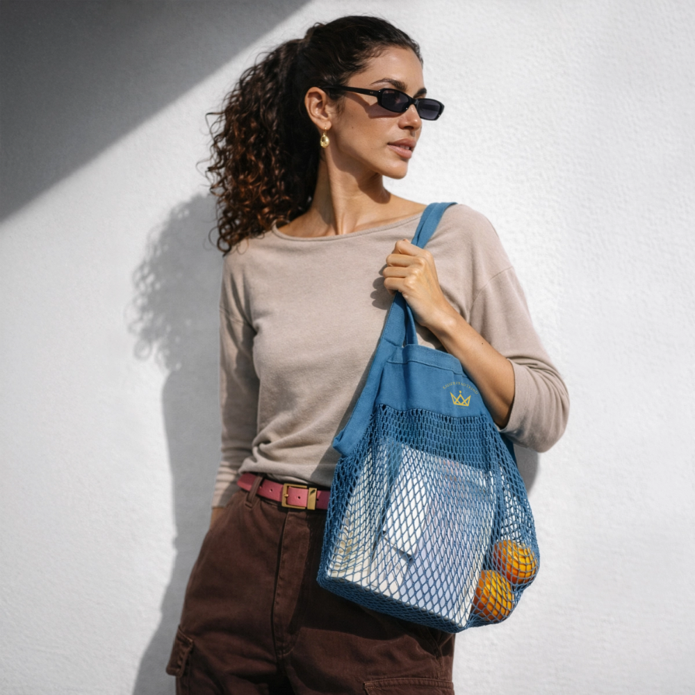Organic Mesh-Einkaufstasche - Jeansblau