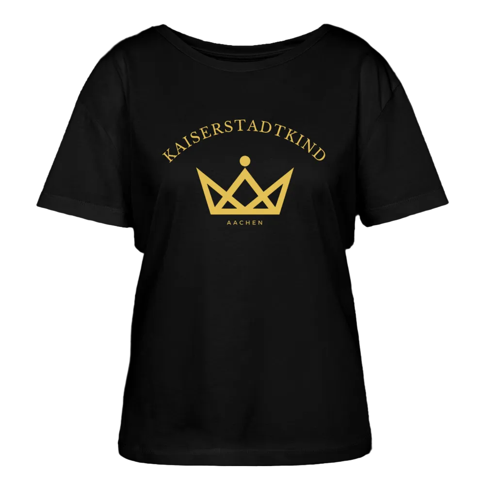 Golden Letters Round V Edition - Relaxed Women’s Organic Round Neck T-shirt - Schwarz