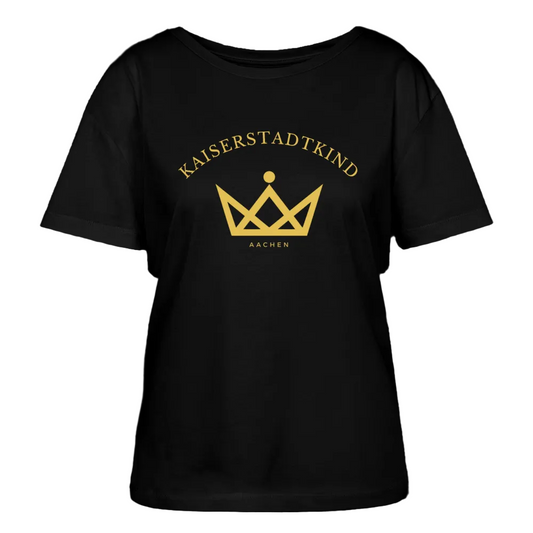 Golden Letters Round V Edition - Relaxed Women’s Organic Round Neck T-shirt - Schwarz