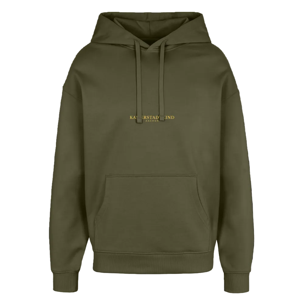 Oversized Hoodie - Gold Front Script / Gold Back Round Logo - Khaki