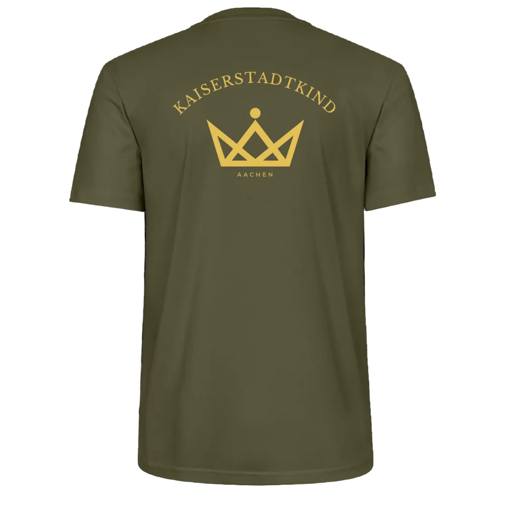 CRAFTER T-Shirt - Gold Font Script/Gold Back Round Logo - Khaki